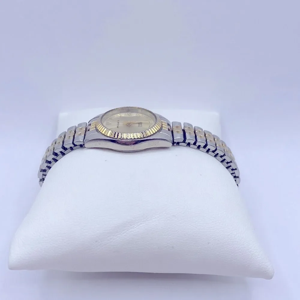 Working! Milan Diamond Quartz Minimalist Two Tone Stretch Band Watch